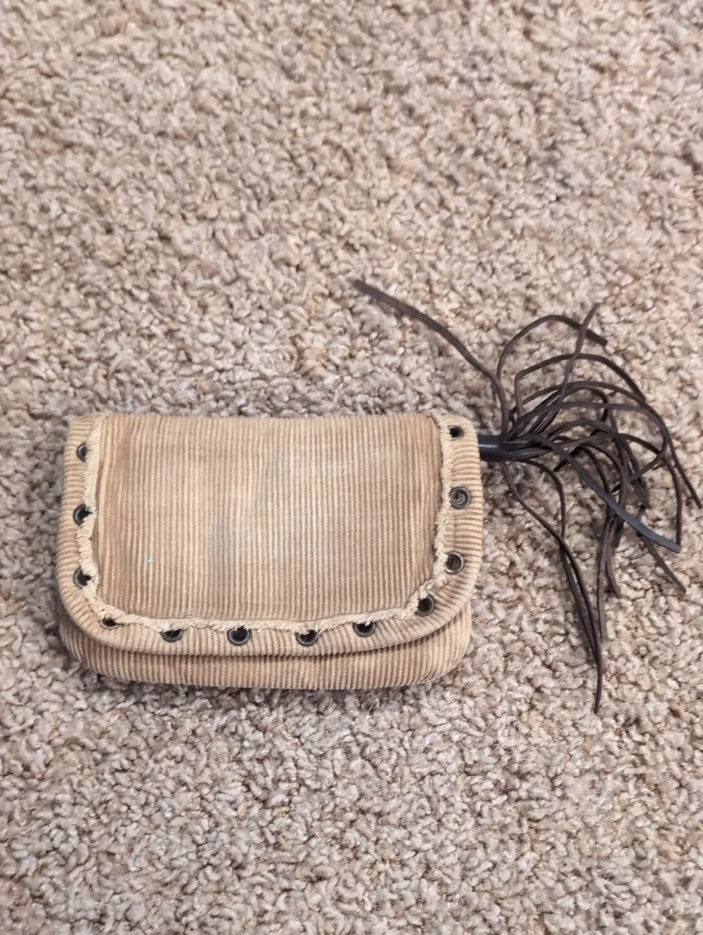 American Eagle Outfitters Tan Corduroy Fringe Wristlet Clutch